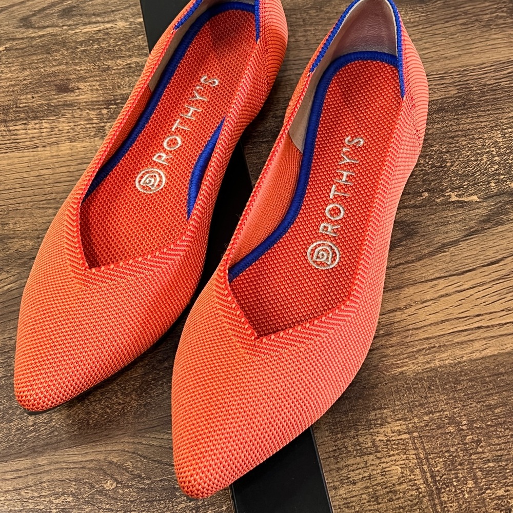 Rothy’s seasonal orange point dress shoes.